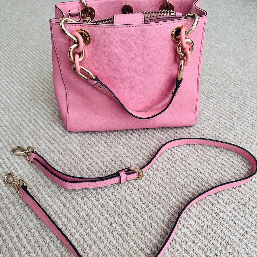 MICHAEL KORS CYNTHIA TULIP PINK SAFFIANO LEATHER CROSSBODY SATCHEL